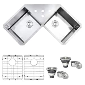 50/50 Undermount 16-Gauge Stainless Steel 44 in. Corner Butterfly Double Bowl Kitchen Sink