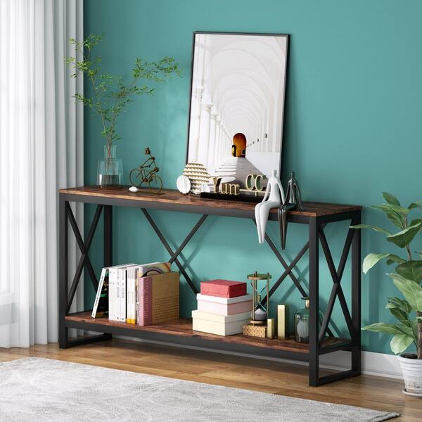 Tribesigns Catalin 70.9 in. Brown Wood Vintage Console Table 