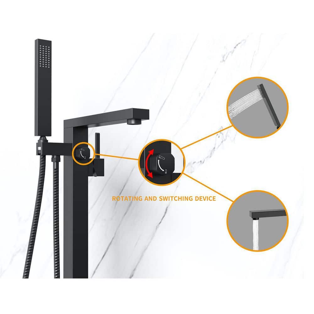 Matte Black Stainless Steel Freestanding Tub Filler with Hand Shower