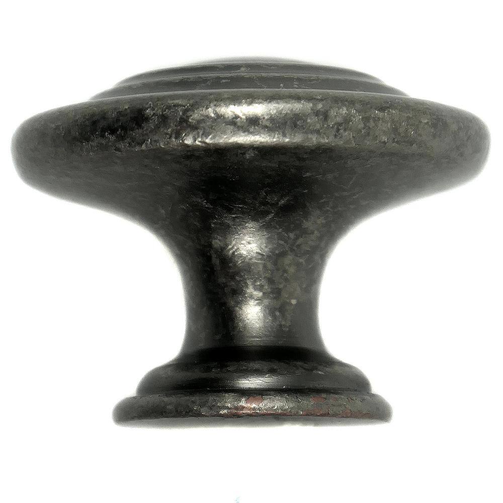 Antique Pewter Round Cabinet Knob with Mounting Hardware