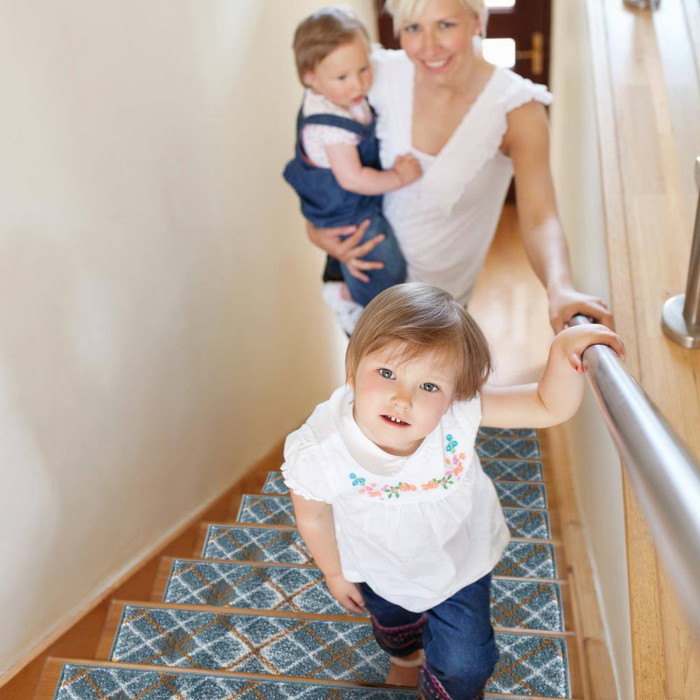 Teal and White Polypropylene Non-Slip Stair Treads, 13-Pack
