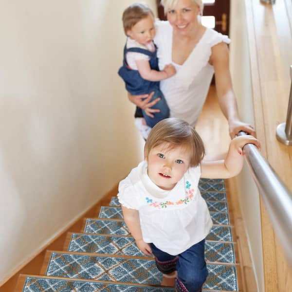 Modern Collection Teal 9 in. x 28 in. Polypropylene Stair Tread Cover (Set of 7)