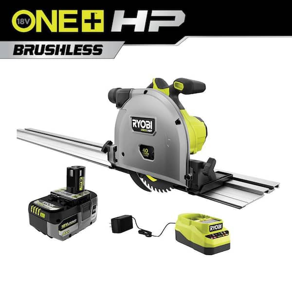 RYOBI ONE+ HP 18V Brushless Cordless 6-1/2 in. Track Saw Kit with 4.0 Ah HIGH PERFORMANCE Battery and Charger