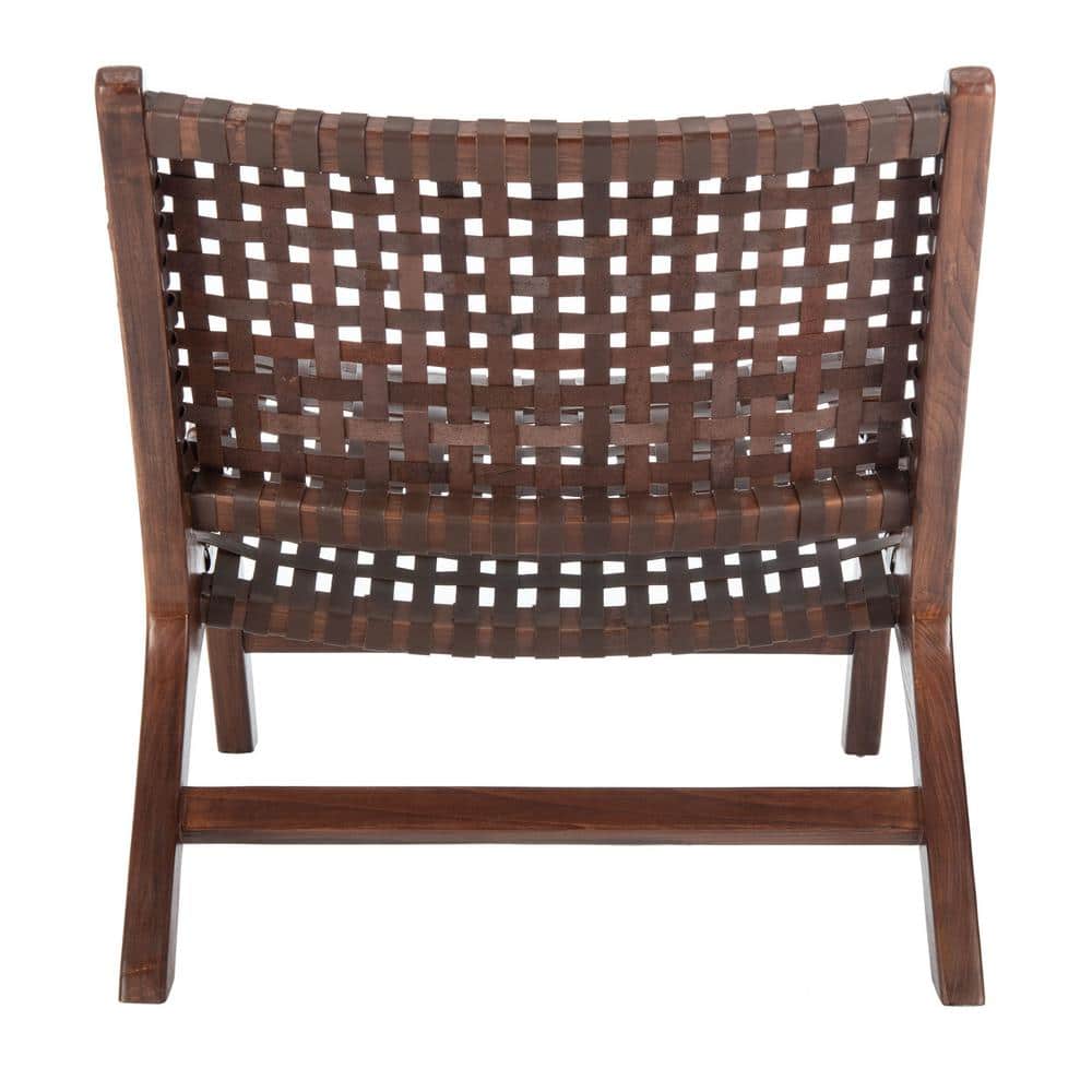 Luna Transitional Brown Leather and Wood Handcrafted Accent Chair