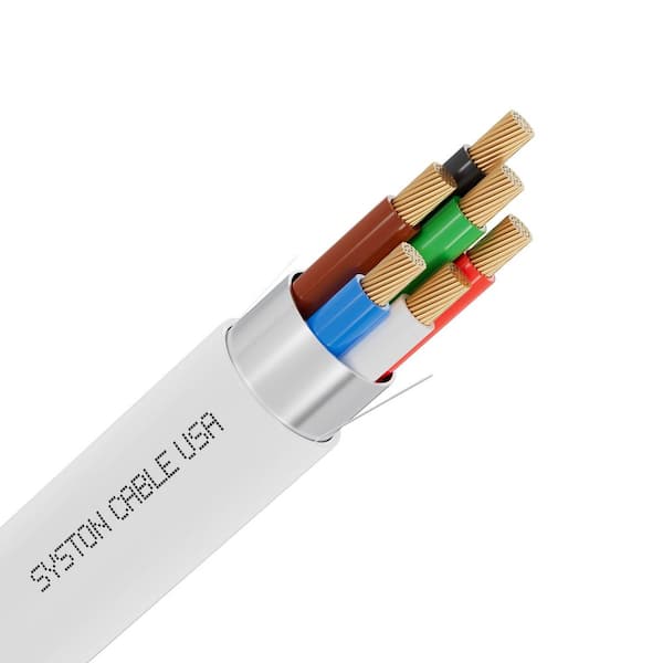 Syston Cable Technology 100 ft. 22/6 White Plenum-Rated CMP Shielded Fire Security Burglar Station Sound Alarm Control Wire Indoor/Outdoor