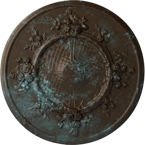 27" x 1-1/8" Flower Urethane Ceiling Medallion (Fits Canopies up to 3-7/8"), Hand-Painted Bronze Blue Patina