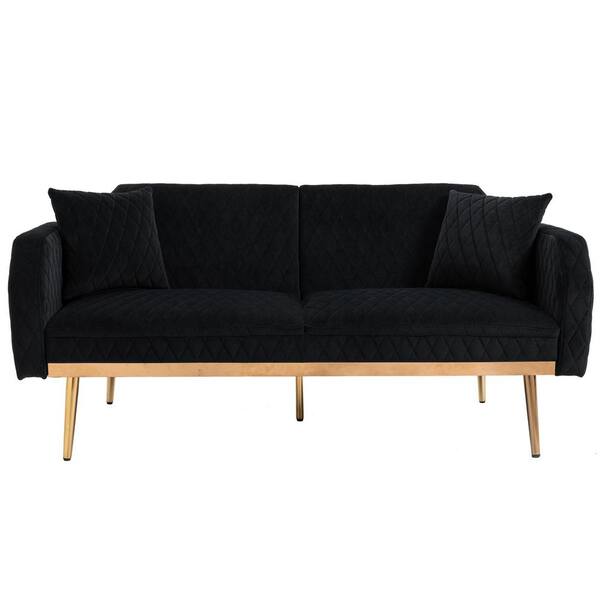 ATHMILE 66.14 in. W Black Velvet 2-Seater Loveseat Sofa with Rose Gold Metal Feet