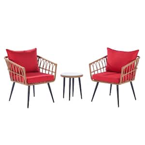 Red Outdoor Garden Wicker Outdoor Furniture Couch with Red Cushions and Table Set