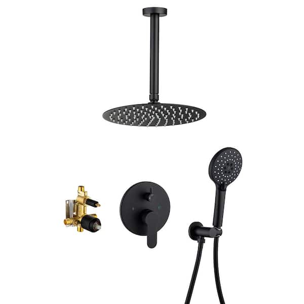 WELLFOR 1-Spray 10 in. Dual Shower Head Ceiling Mounted Fixed and Handheld Shower Head 2.5 GPM in Matte Black