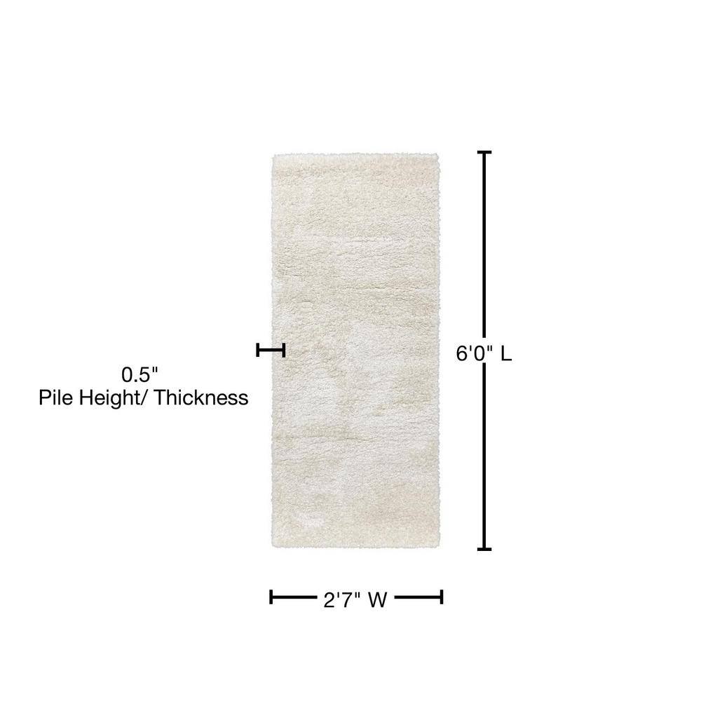Ivory Tufted Shag Synthetic Easy Care Area Rug 31" x 72"