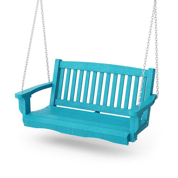 Wildridge Classic 2-Person Aruba Blue Plastic Mission Porch Swing
