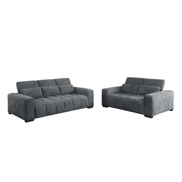 Best Quality Furniture Lena 2-Piece Dark Grey Chenille Fabric Living Room Set