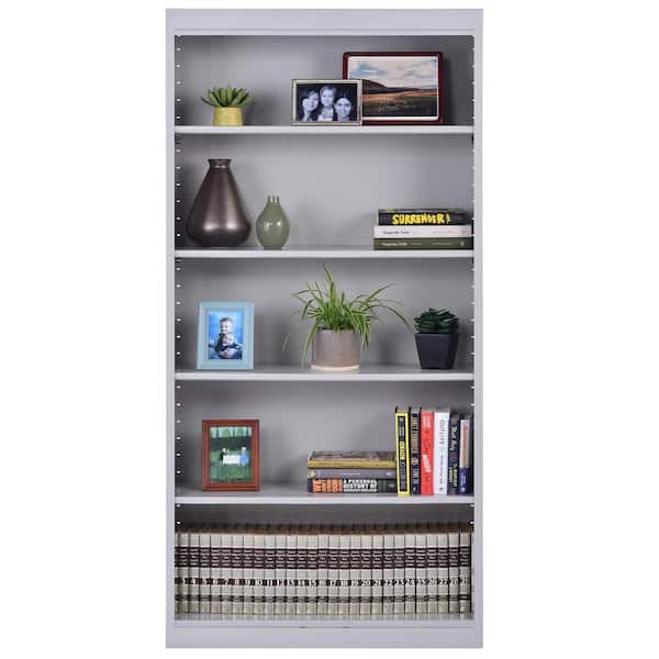 Welded Steel Bookcase ( 36 in. W x 72 in. H x 12 in. D ) Freestanding Cabinet in Dove Gray