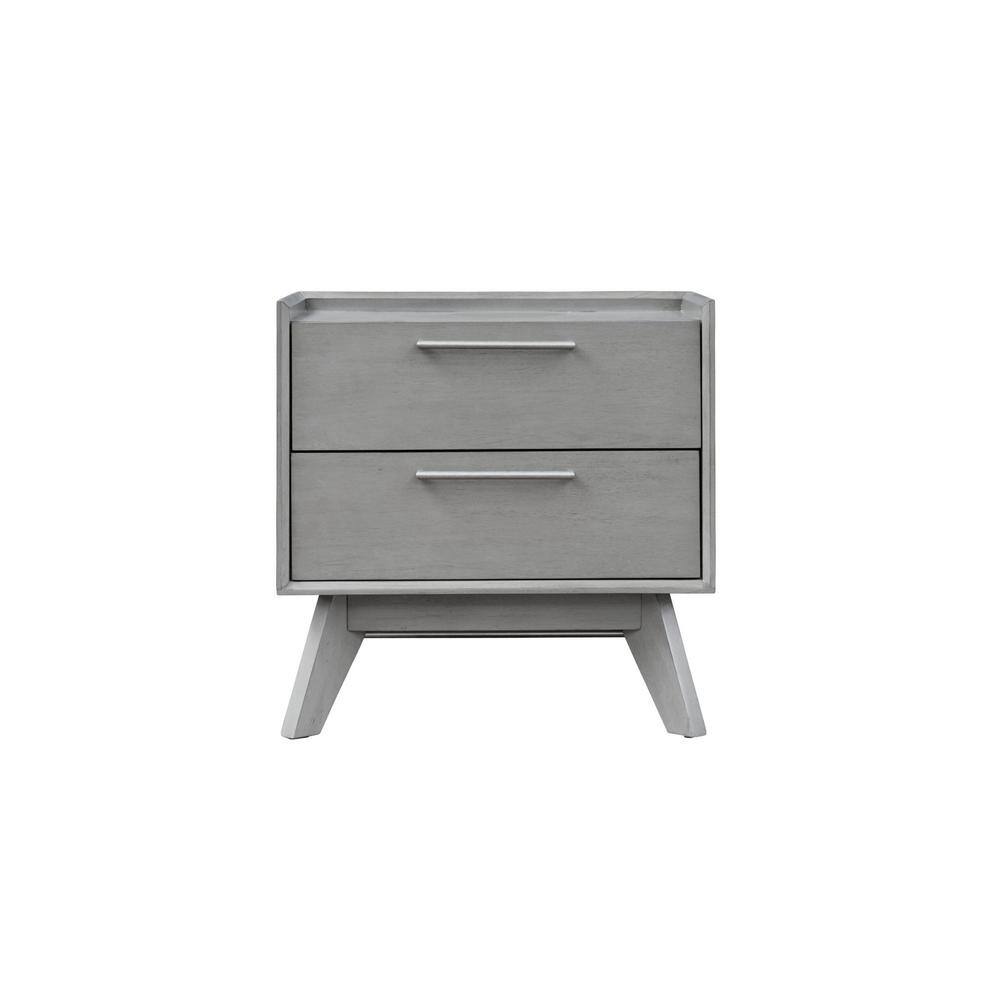 Nyhus Elsa MidCentury Modern Solid Wood Grey Nightstand with 2Drawer