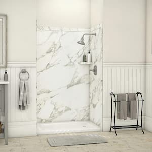 Elegance 36 in. x 48 in. x 80 in. 9-Piece Easy Up Adhesive Alcove Shower Wall Surround in Calcutta Gold