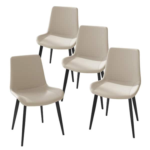 Cream Faux Leather Dining Chairs Set of 4 Modern Chair with Sturdy Metal Legs Upholstered Cushion Seat Side Chair