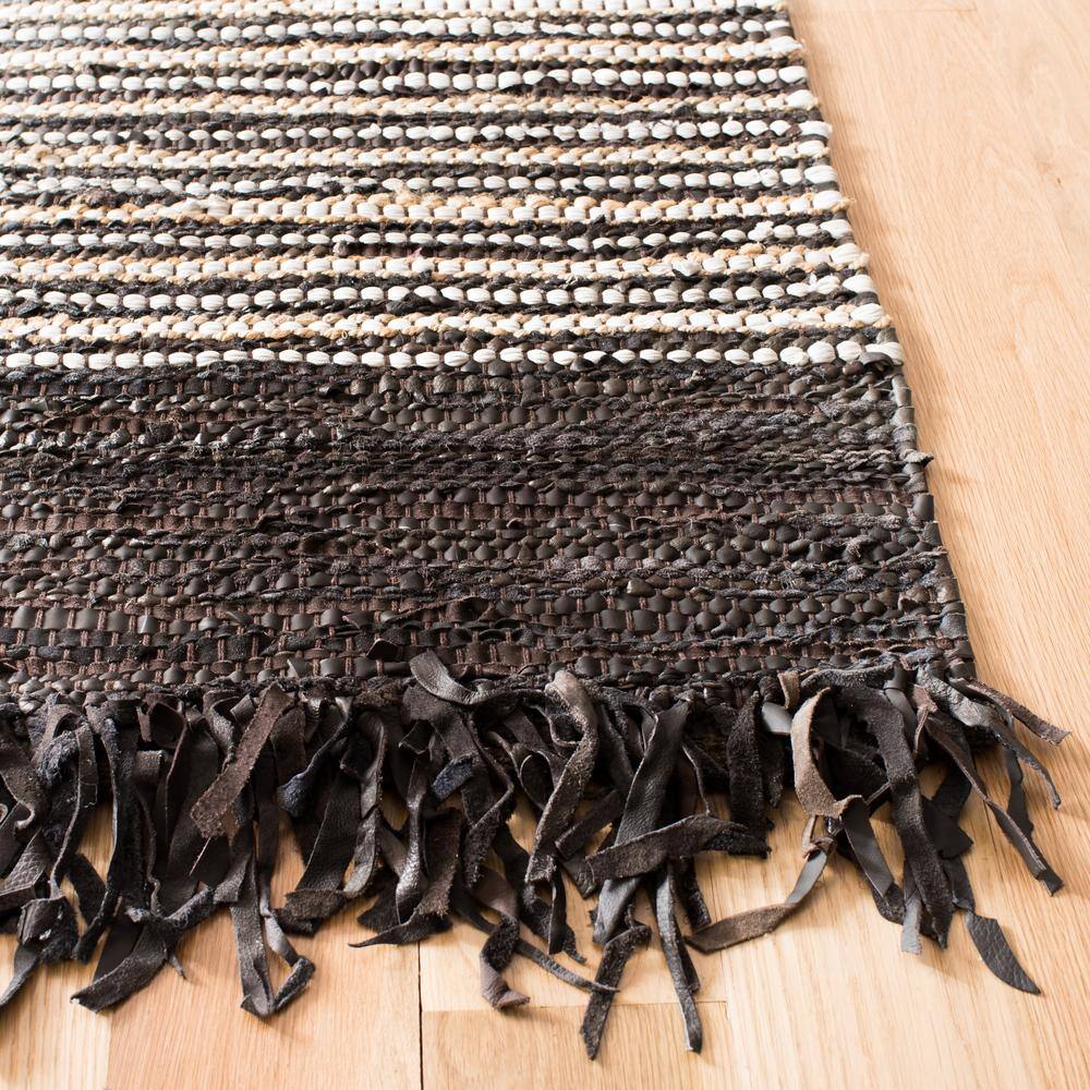 Handmade Dark Brown and Multi Cowhide Runner Rug