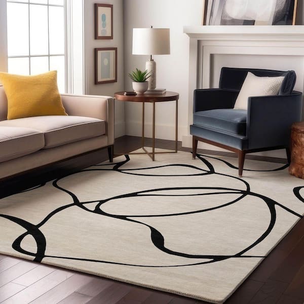 Mayfield Premium Machine Washable Abstract AMF999 White 10 ft. x 14 ft. Area Rug