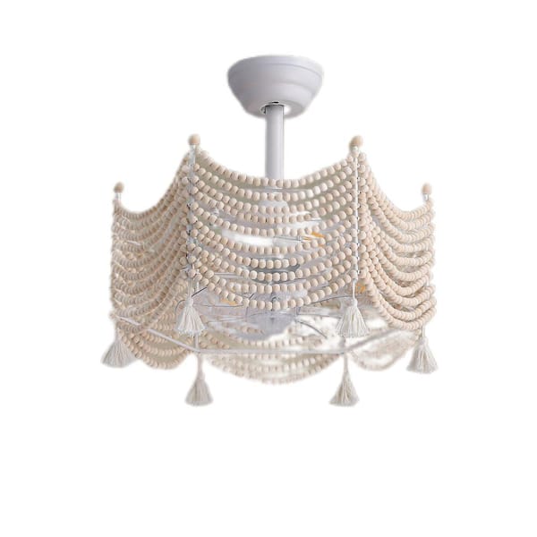 WDETR 18 in. Smart White Indoor Wood Beaded Chandelier Ceiling Fan with Lights and Remote Control