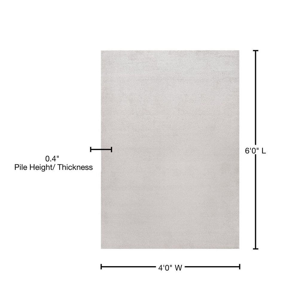 Ivory Solid Synthetic Low-Pile Rectangular Area Rug, 4' x 6'