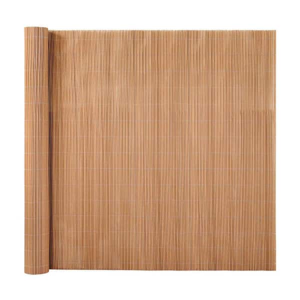 All-Weather Privacy Fence 8 ft. L x 6 ft. H Tan Vinyl Bamboo Reed Fencing No-Dig For Garden Fence