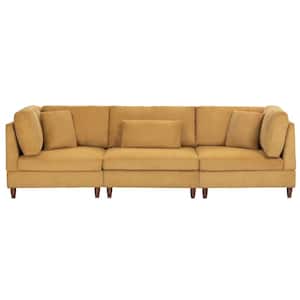 122.7 in. Square Arm 3-Piece Rectangle Shaped Corduroy Fabric Modular Free Combination Sectional Sofa in Orange