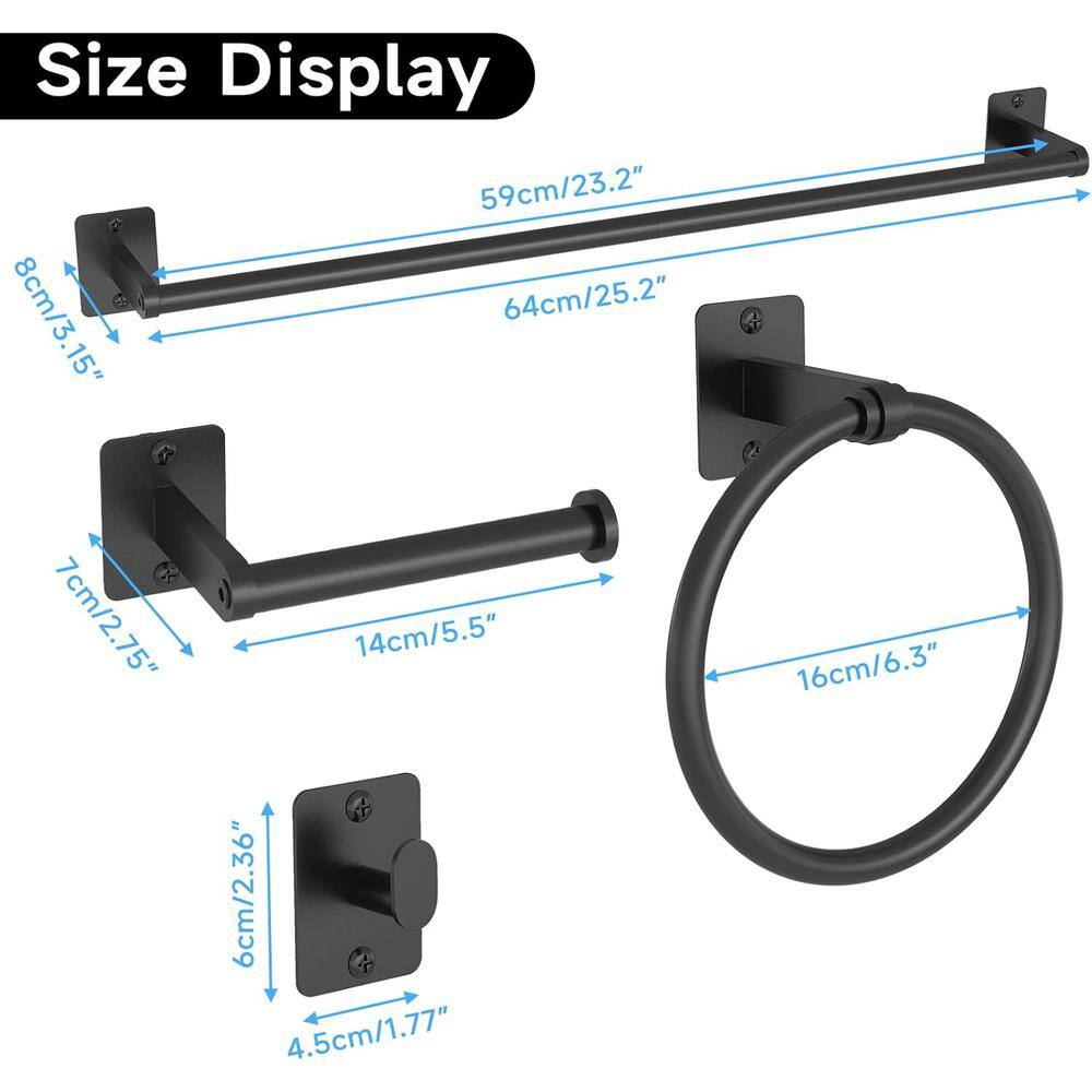 Matte Black 4-Piece Metal Bathroom Hardware Set