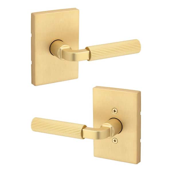 Mirada Satin Brass Rectangle Hall/Closet Door Handle with Microban Antimicrobial Technology