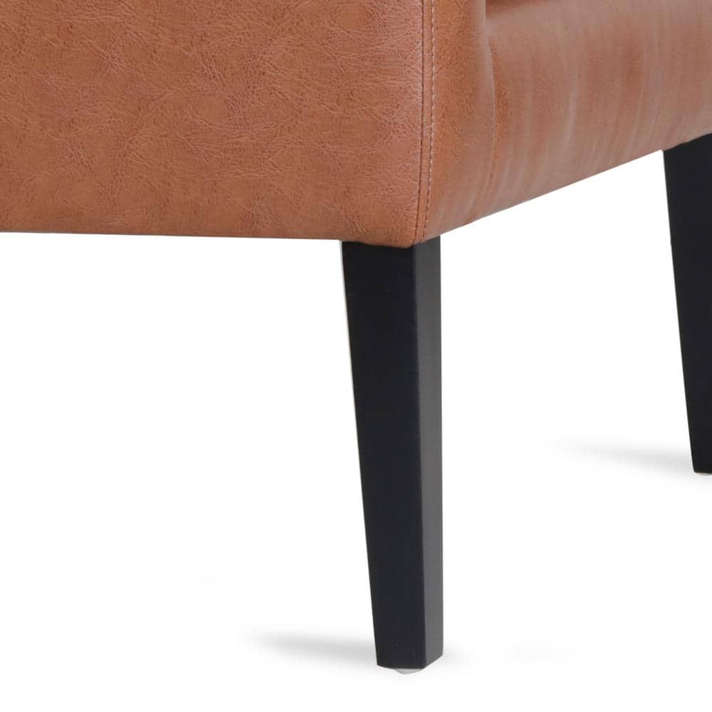Espresso and Cognac Brown Faux Leather Accent Chair with Tufted Detail
