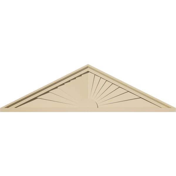 Ekena Millwork 44-in. W x 12-in. H x 2-in. P (Pitch 6/12) Peaked Cap Sunburst Signature Urethane Pediment, Primed Tan