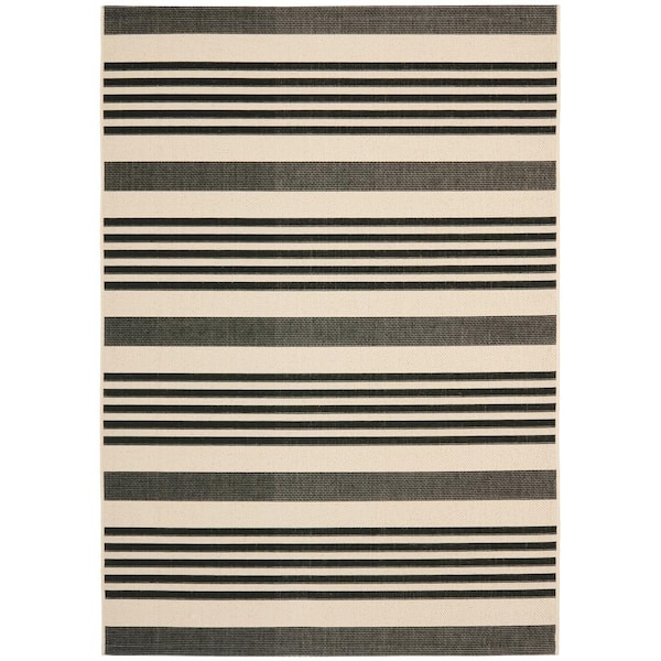 SAFAVIEH Courtyard Black/Bone 6 ft. x 8 ft. Striped Indoor/Outdoor Area Rug