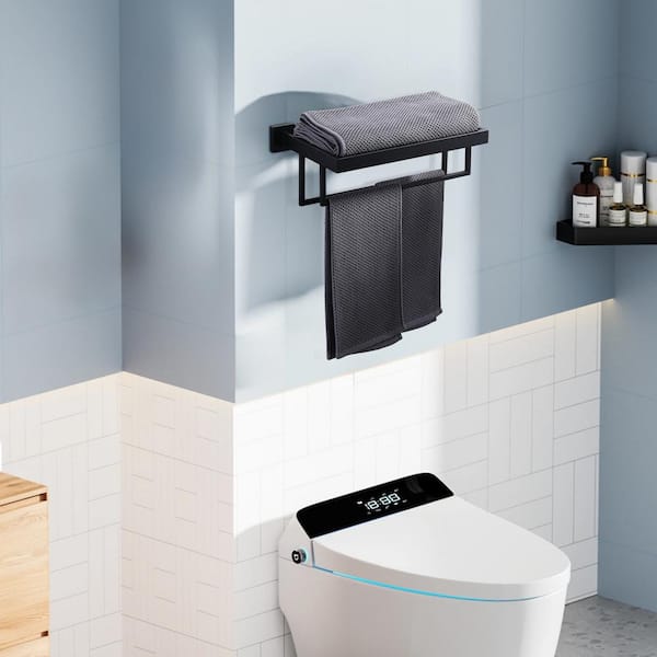 16 in. Wall Mounted Towel Rack with 2-Towel Bars in Stainless Steel Matte Black