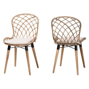 Sabelle Greywashed Rattan and Teak Wood Dining Chair (Set of 2)