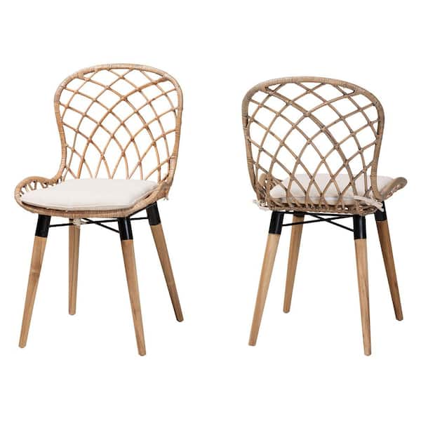 bali & pari Sabelle Greywashed Rattan and Teak Wood Dining Chair (Set of 2)