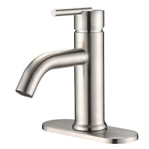 Single Handle Single Hole Bathroom Faucet with Deck plate and Spot Resistant Included in Brushed Nickel