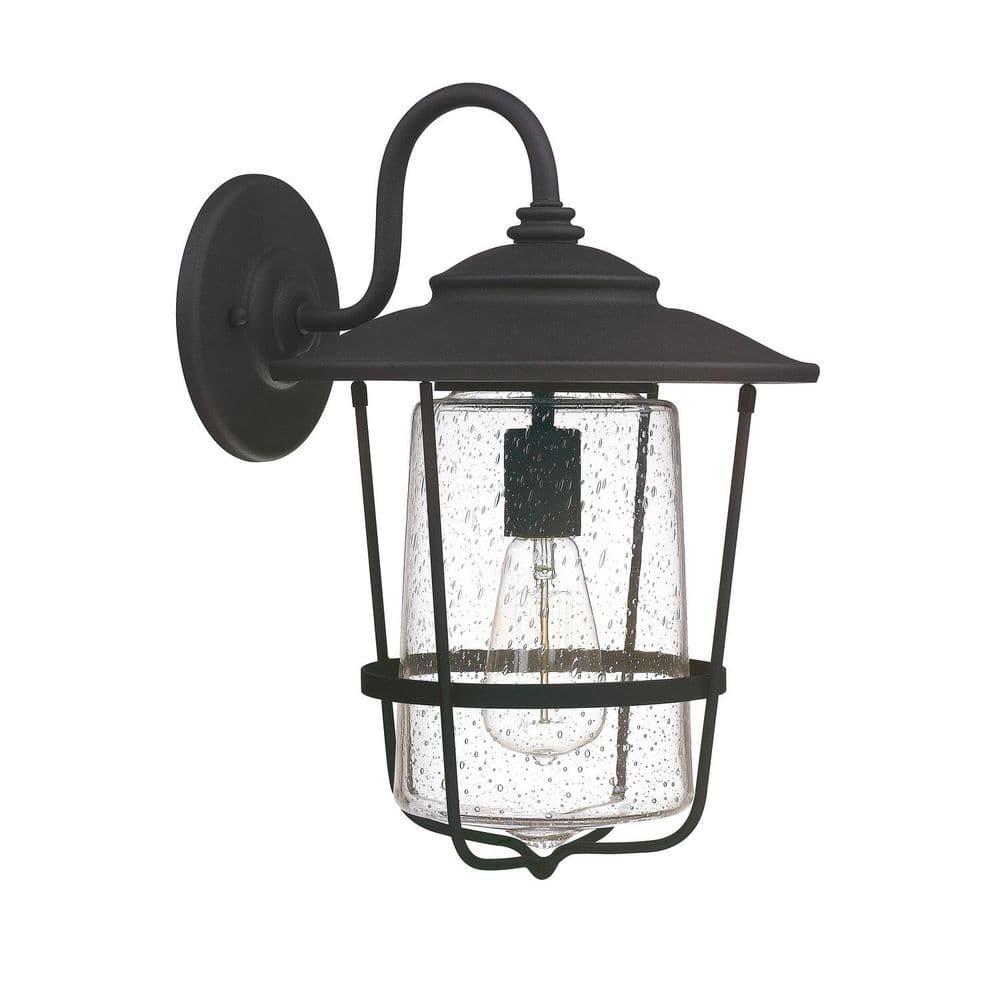 Creekside 11 in. W x 16 in. H 1-Light Clear Seeded Glass Outdoor Wall Lantern in Black price history on PriceWatchPro