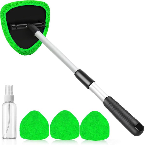 Extendable Aluminum Car Windshield Cleaner with 4 Washable Microfiber Pads and 180° Swivel Head for Easy Cleaning
