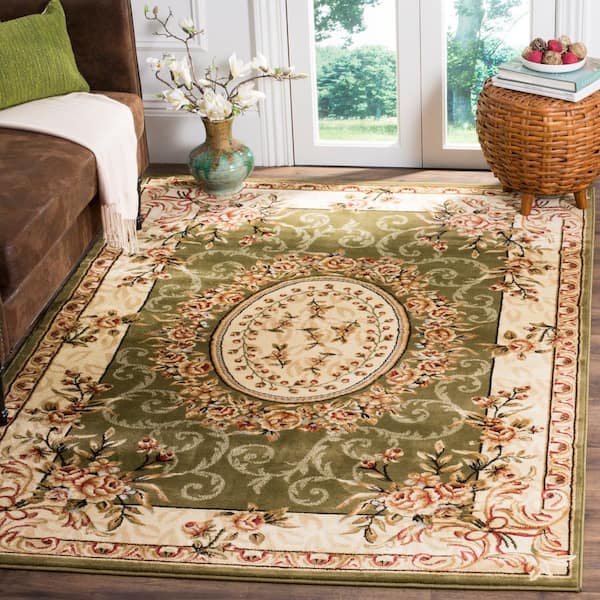 Lyndhurst Sage/Ivory 9 ft. x 12 ft. Floral Medallion Border Area Rug