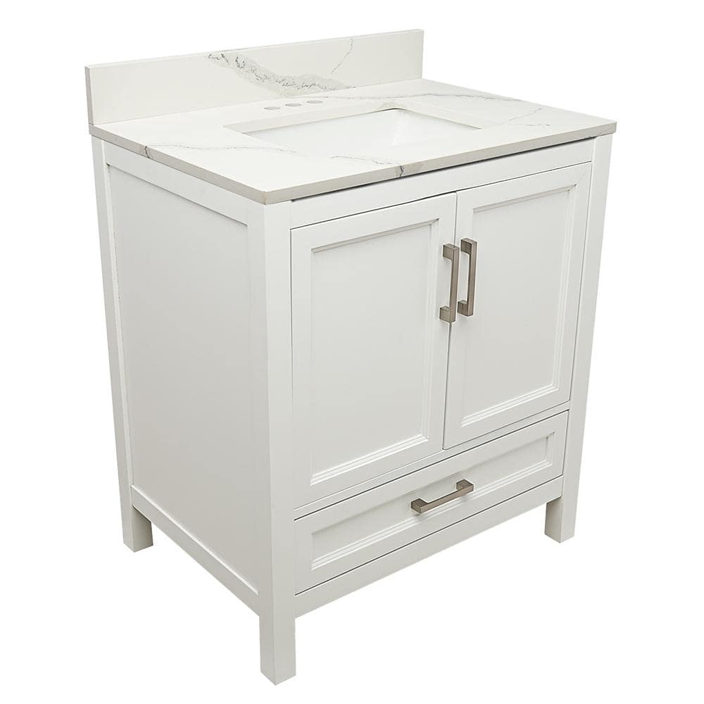 Salerno 31 in. W x 22 in. D Bath Vanity in. White with Quartz Stone Vanity Top in Calacatta White with White Basin price history on PriceWatchPro