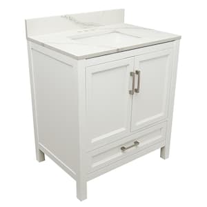Salerno 31 in. W x 22 in. D Bath Vanity in. White with Quartz Stone Vanity Top in Calacatta White with White Basin
