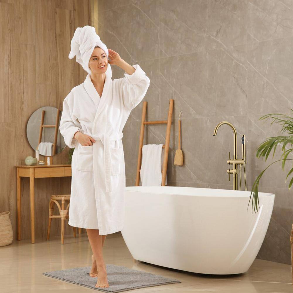 Brushed Gold Freestanding Tub Faucet with Hand Shower