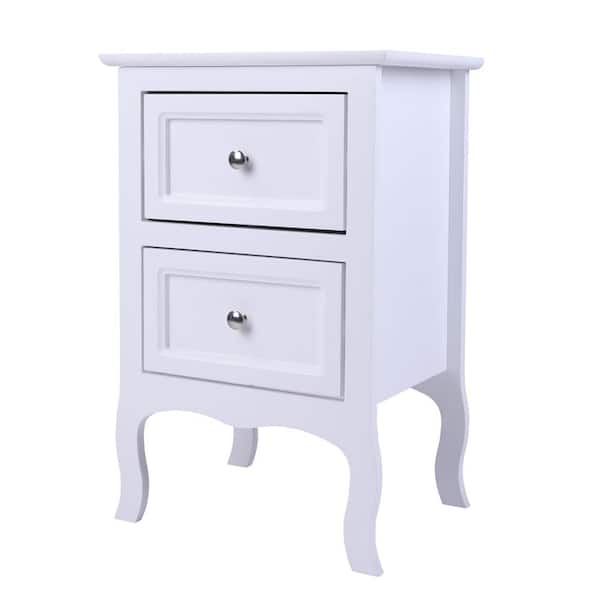 Outopee Modern 2-Drawer White Nightstand (15.7 in. W x 11.8 in. D x 23.6 in. H)