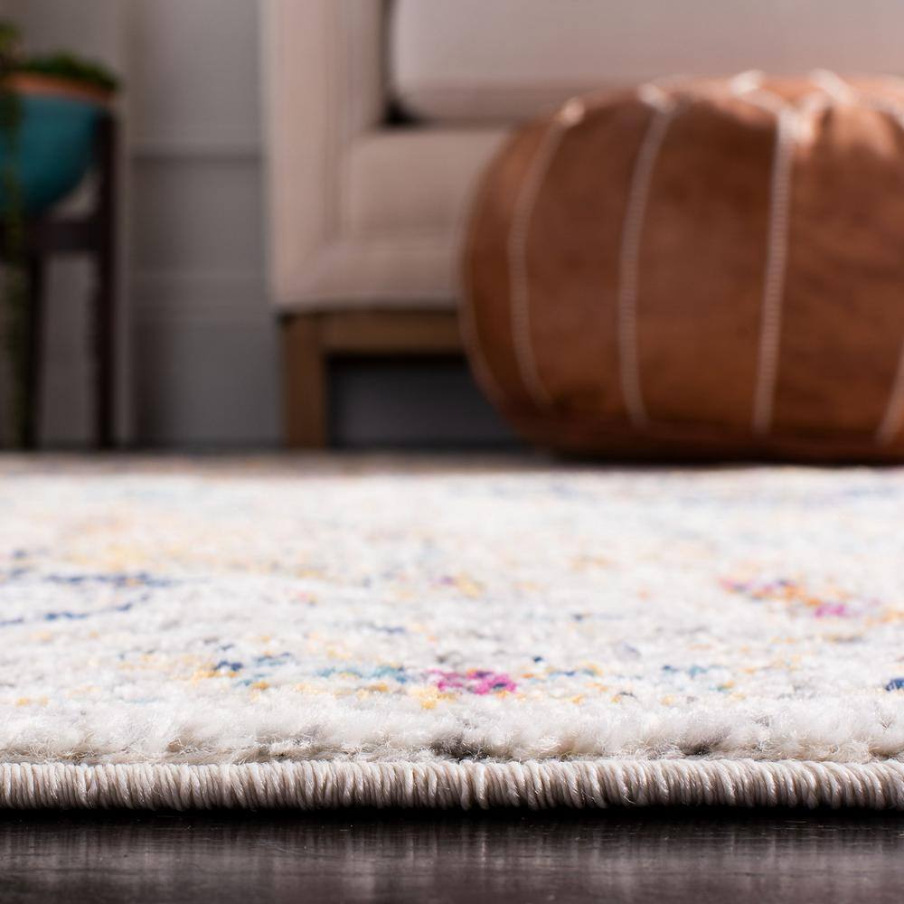 Blue and Multi-Color Round Cotton Synthetic Area Rug