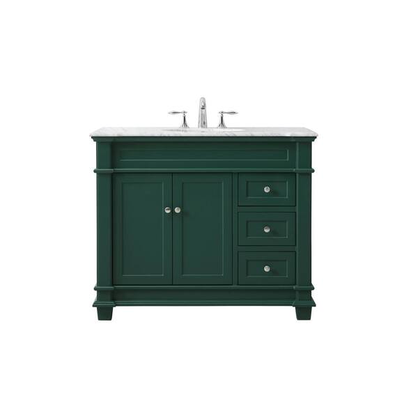Unbranded Timeless Home 42 in. W x 21.5 in. D x 35 in. H Single Bathroom Vanity in Green with White Marble