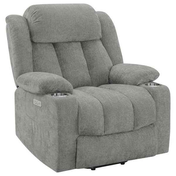 Limi Gray Fabric Glider Power Recliner Chair with Cup Holders