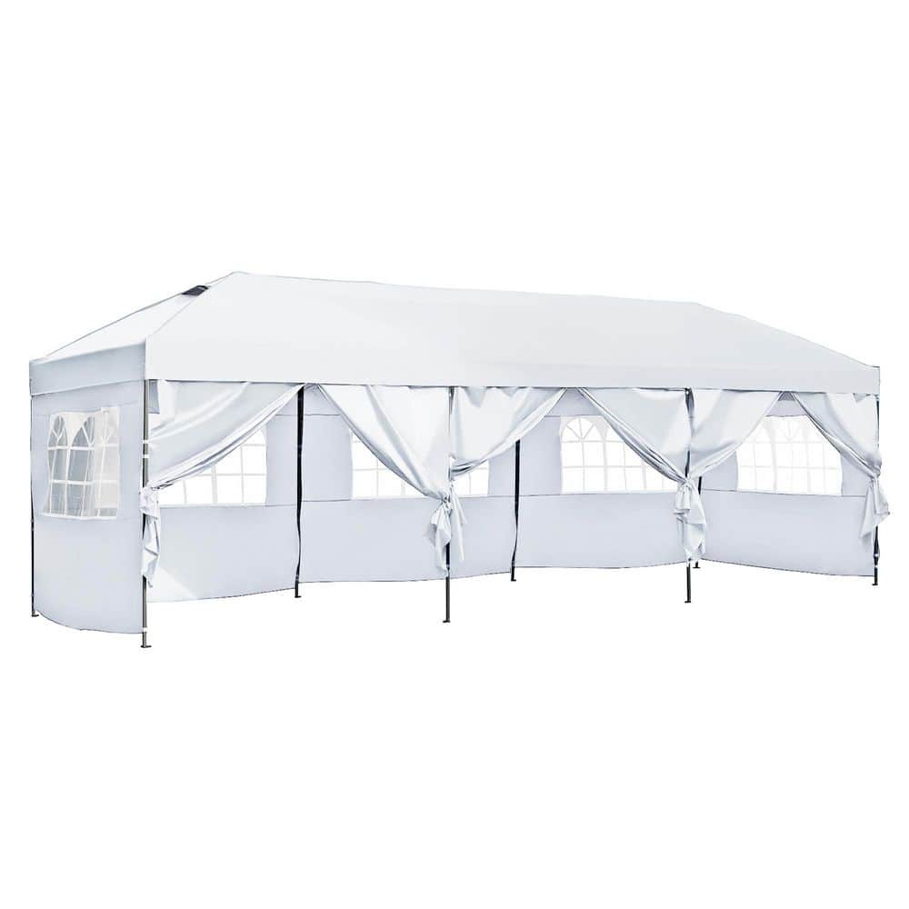 Sudzendf 10 ft. x 30 ft. 3 Height Adjustable White Pop Up