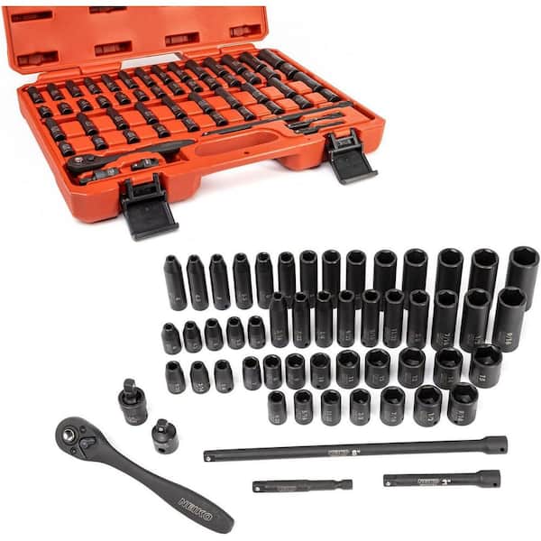 NEIKO 1/4 in. Drive SAE and Metric 6-Point Deep Impact Socket Set