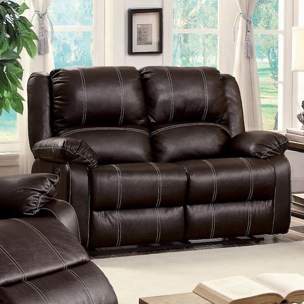 Zuriel 37 in. Brown Solid Faux Leather 2 Seat Loveseat with Reclining