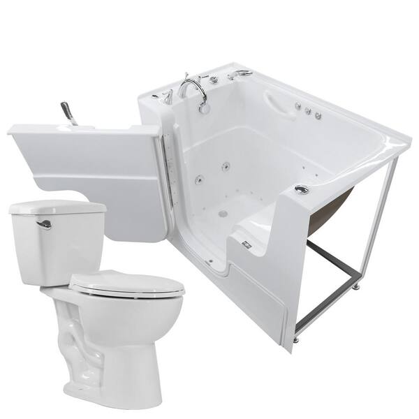 Universal Tubs Wheelchair Accessible 53 in. Walk-In Whirlpool and Air Bath Tub in White with 1.28 GPF Single Flush Toilet