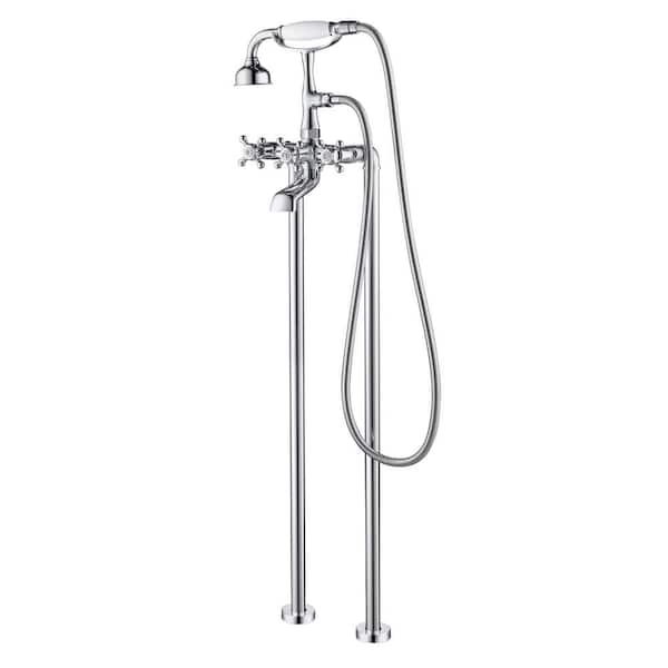 Eisen Home SevenFalls Telephone 3-Handle Floor Mounted Freestanding Tub Faucet with Handheld Shower in Polished Chrome